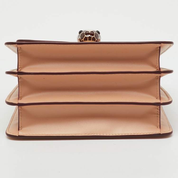 Pre Owned Bvlgari Beige Leather Serpenti Forever Small Top Handle Bag