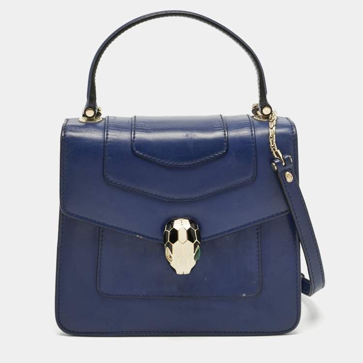 Pre Owned Bvlgari Navy Blue Leather Serpenti Forever Top Handle Bag