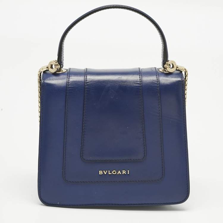 Pre Owned Bvlgari Navy Blue Leather Serpenti Forever Top Handle Bag