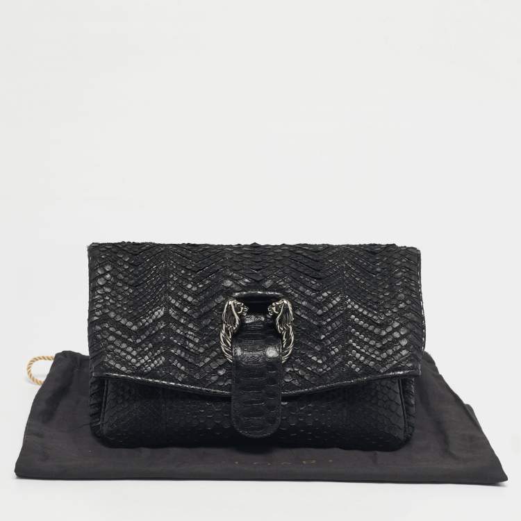Pre Owned Bvlgari Black Python Leoni Flap Clutch