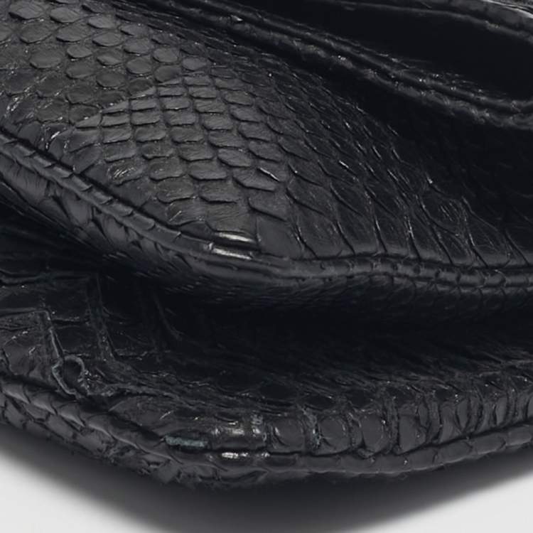 Pre Owned Bvlgari Black Python Leoni Flap Clutch
