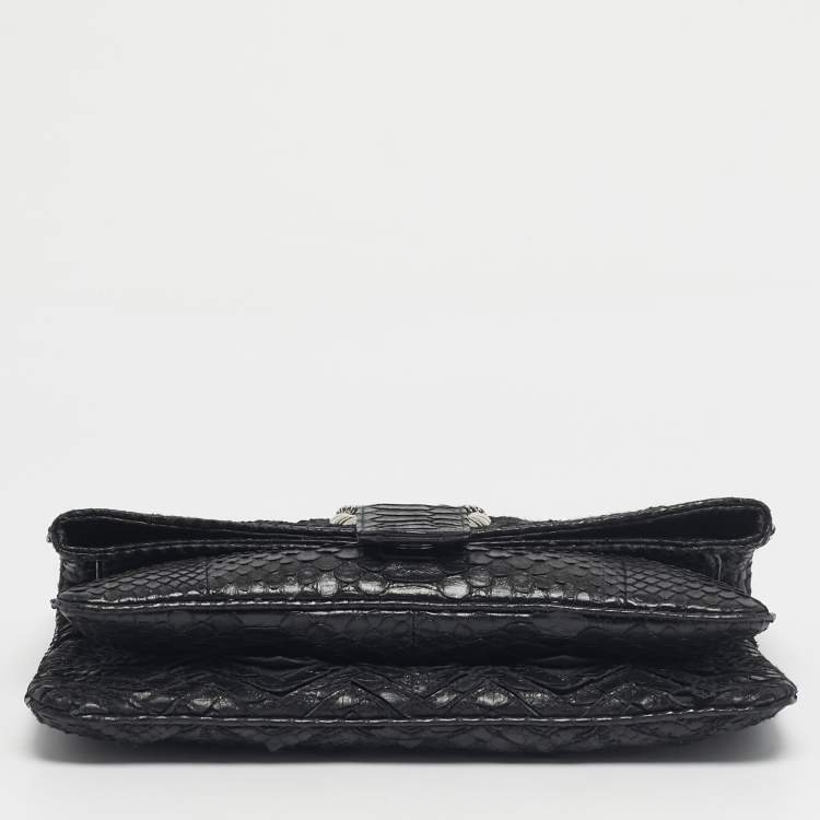 Pre Owned Bvlgari Black Python Leoni Flap Clutch