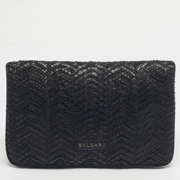 Pre Owned Bvlgari Black Python Leoni Flap Clutch