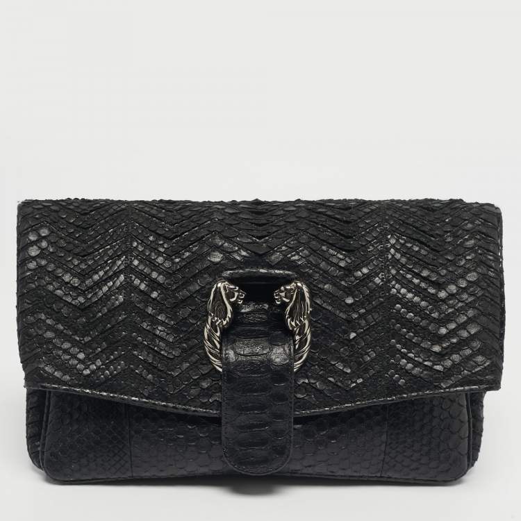 Pre Owned Bvlgari Black Python Leoni Flap Clutch