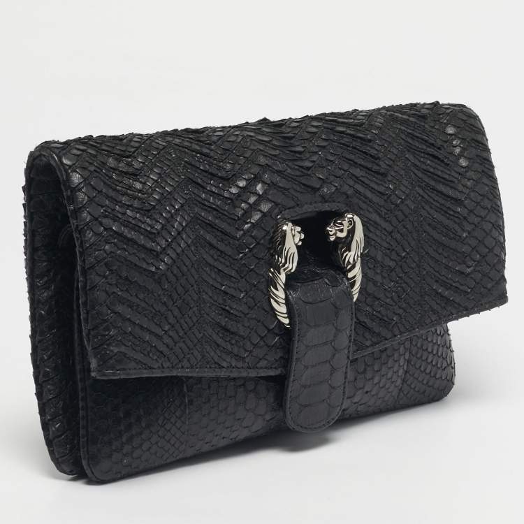 Pre Owned Bvlgari Black Python Leoni Flap Clutch