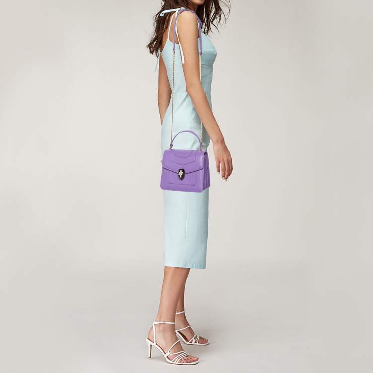 Pre Owned Bvlgari Purple Leather Serpenti Forever Small Top Handle Bag