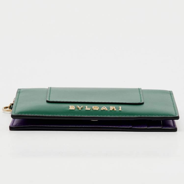 Pre Owned Bvlgari Green Leather Serpenti Forever Bifold Card Holder