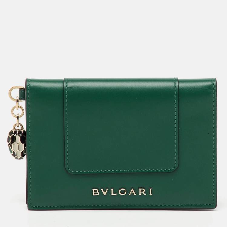 Pre Owned Bvlgari Green Leather Serpenti Forever Bifold Card Holder