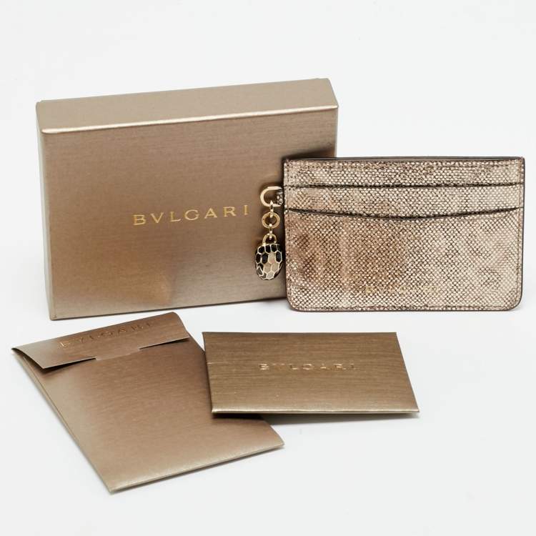 Pre Owned Bvlgari Metallic Beige Karung Serpenti Forever Card Holder