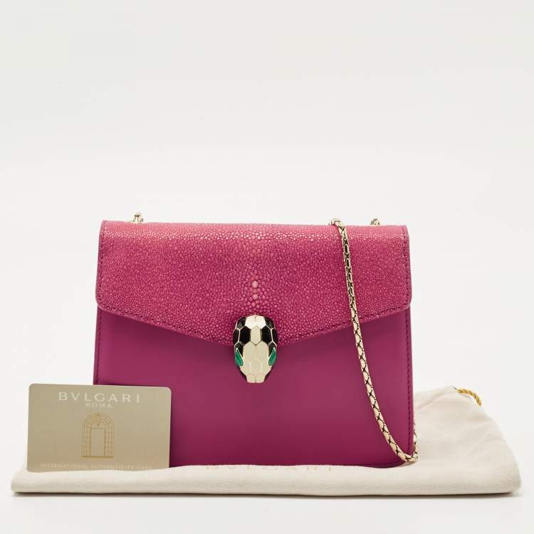 Pre Owned Bvlgari Fuchsia Stingray and Leather Small Serpenti Forever Crossbody Bag