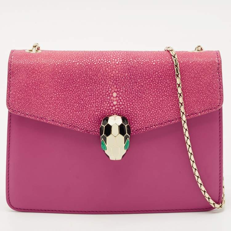 Pre Owned Bvlgari Fuchsia Stingray and Leather Small Serpenti Forever Crossbody Bag