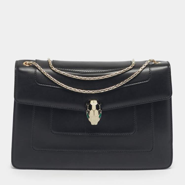 Pre Owned Bvlgari Black Leather Medium Serpenti Forever Shoulder Bag