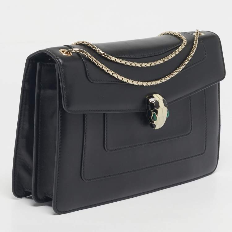 Pre Owned Bvlgari Black Leather Medium Serpenti Forever Shoulder Bag