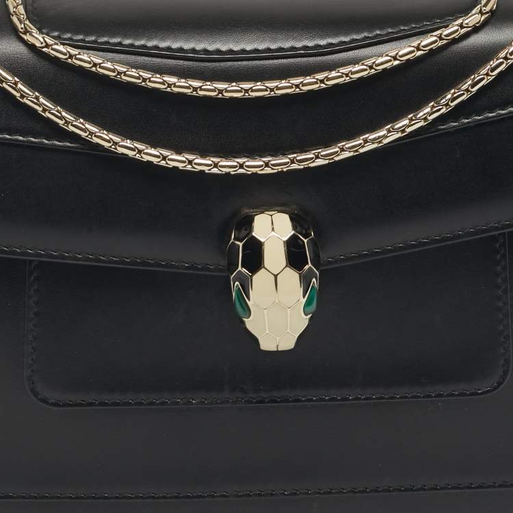 Pre Owned Bvlgari Black Leather Medium Serpenti Forever Shoulder Bag