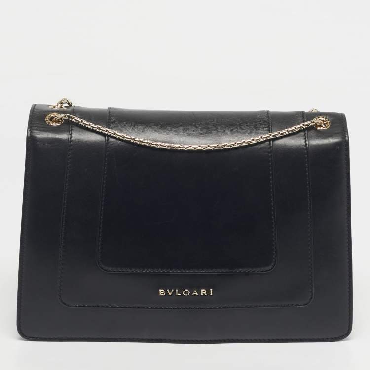 Pre Owned Bvlgari Black Leather Medium Serpenti Forever Shoulder Bag