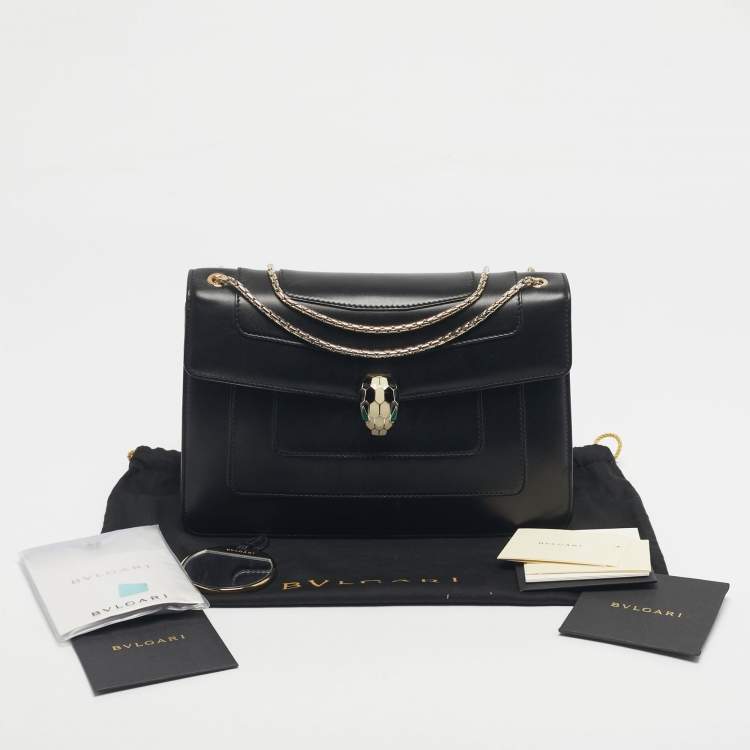 Pre Owned Bvlgari Black Leather Medium Serpenti Forever Shoulder Bag