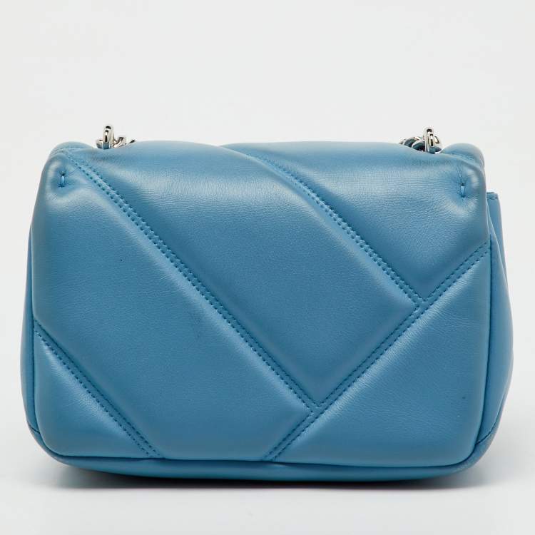 Pre Owned Bvlgari Light Blue Quilted Leather Mini Serpenti Cabochon Shoulder Bag