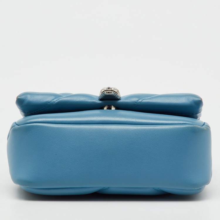 Pre Owned Bvlgari Light Blue Quilted Leather Mini Serpenti Cabochon Shoulder Bag