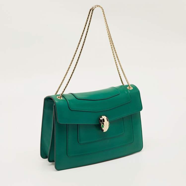 Pre Owned Bvlgari Green Leather Medium Serpenti Forever Shoulder Bag