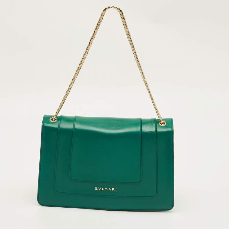 Pre Owned Bvlgari Green Leather Medium Serpenti Forever Shoulder Bag