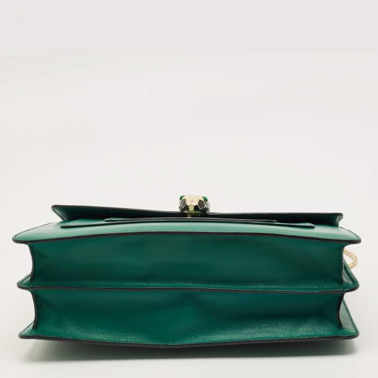 Pre Owned Bvlgari Green Leather Medium Serpenti Forever Shoulder Bag