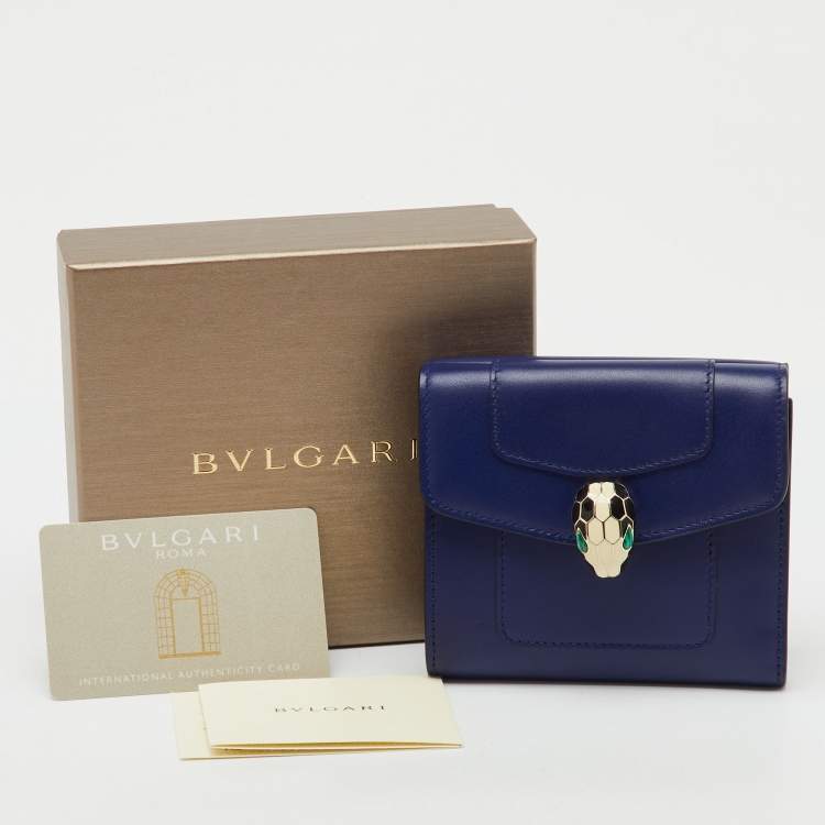 Pre Owned Bvlgari Navy Blue Leather Serpenti Forever Trifold Wallet