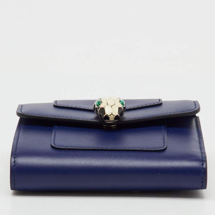 Pre Owned Bvlgari Navy Blue Leather Serpenti Forever Trifold Wallet