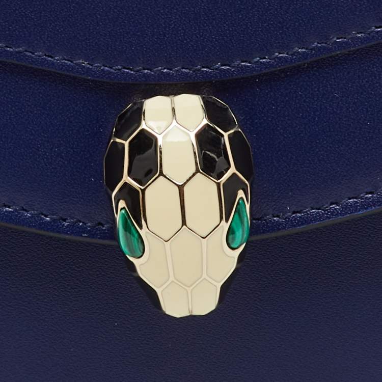 Pre Owned Bvlgari Navy Blue Leather Serpenti Forever Trifold Wallet