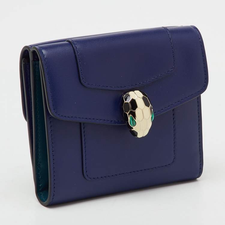 Pre Owned Bvlgari Navy Blue Leather Serpenti Forever Trifold Wallet