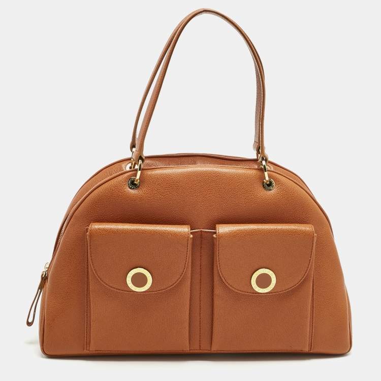 Pre Owned Bvlgari Brown Leather Double Pocket Dome Satchel