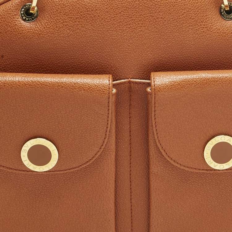 Pre Owned Bvlgari Brown Leather Double Pocket Dome Satchel