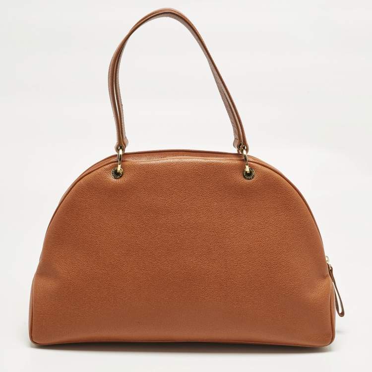 Pre Owned Bvlgari Brown Leather Double Pocket Dome Satchel