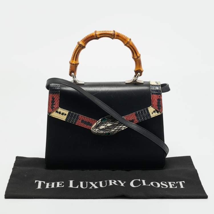 Pre Owned Gucci Black Leather and Snakeskin Small Lilith Bamboo Top Handle Bag