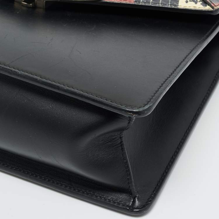 Pre Owned Gucci Black Leather and Snakeskin Small Lilith Bamboo Top Handle Bag