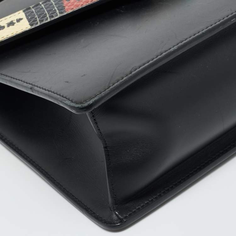 Pre Owned Gucci Black Leather and Snakeskin Small Lilith Bamboo Top Handle Bag