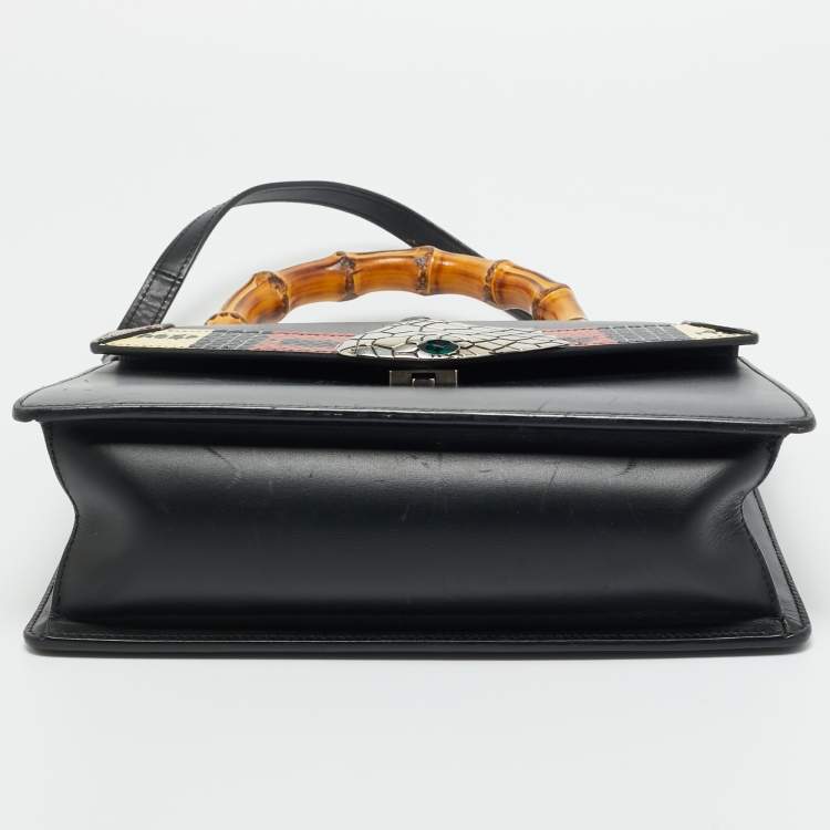 Pre Owned Gucci Black Leather and Snakeskin Small Lilith Bamboo Top Handle Bag