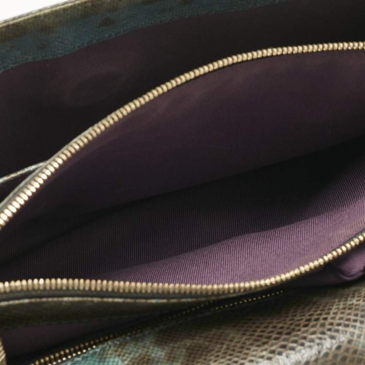 Pre Owned Bvlgari Green/Black Karung Leather Medium Serpenti Forever Shoulder Bag