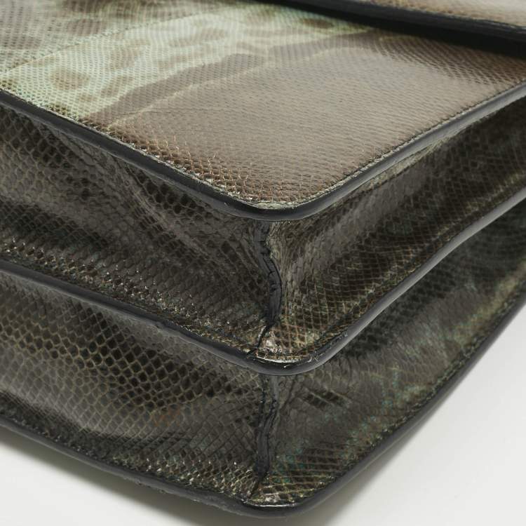 Pre Owned Bvlgari Green/Black Karung Leather Medium Serpenti Forever Shoulder Bag