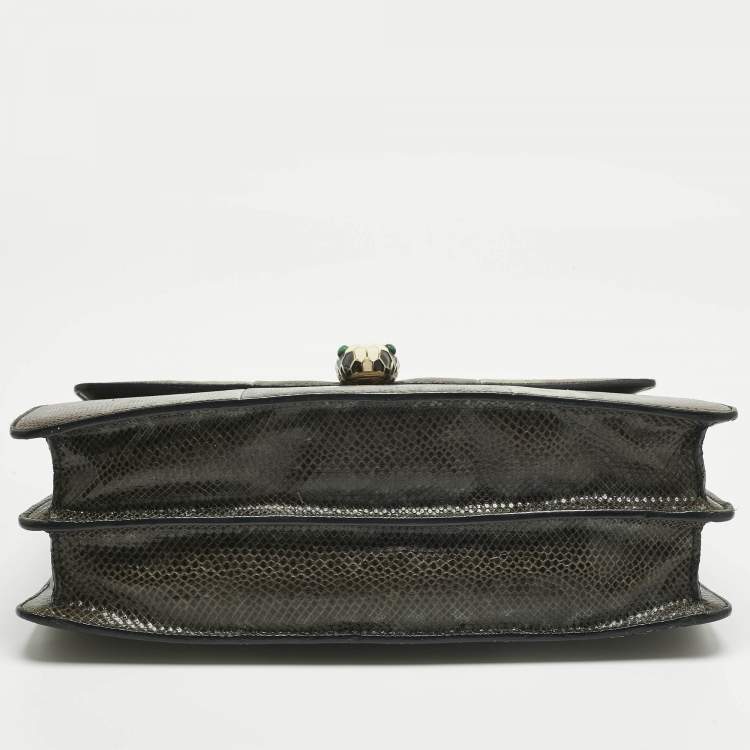 Pre Owned Bvlgari Green/Black Karung Leather Medium Serpenti Forever Shoulder Bag