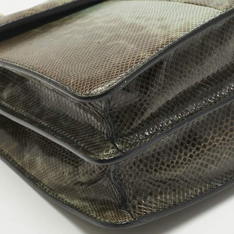 Pre Owned Bvlgari Green/Black Karung Leather Medium Serpenti Forever Shoulder Bag