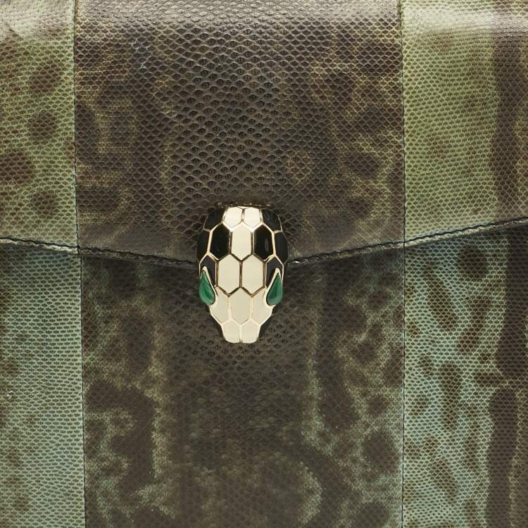 Pre Owned Bvlgari Green/Black Karung Leather Medium Serpenti Forever Shoulder Bag