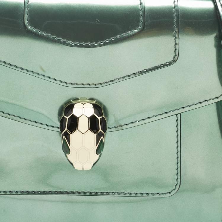 Pre Owned Bvlgari Green Patent Leather Small Serpenti Forever Top Handle Bag