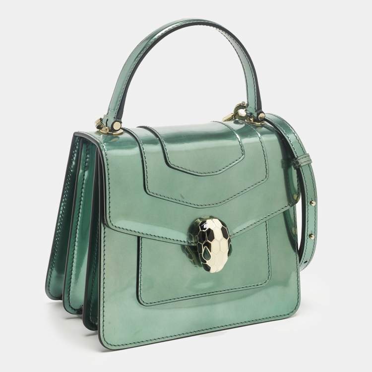 Pre Owned Bvlgari Green Patent Leather Small Serpenti Forever Top Handle Bag