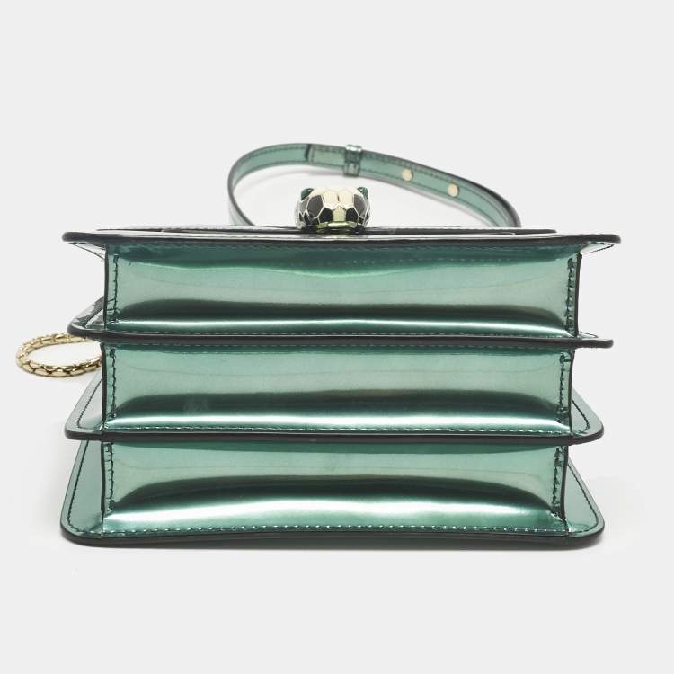 Pre Owned Bvlgari Green Patent Leather Small Serpenti Forever Top Handle Bag