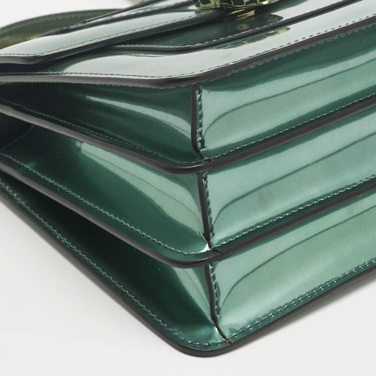 Pre Owned Bvlgari Green Patent Leather Small Serpenti Forever Top Handle Bag