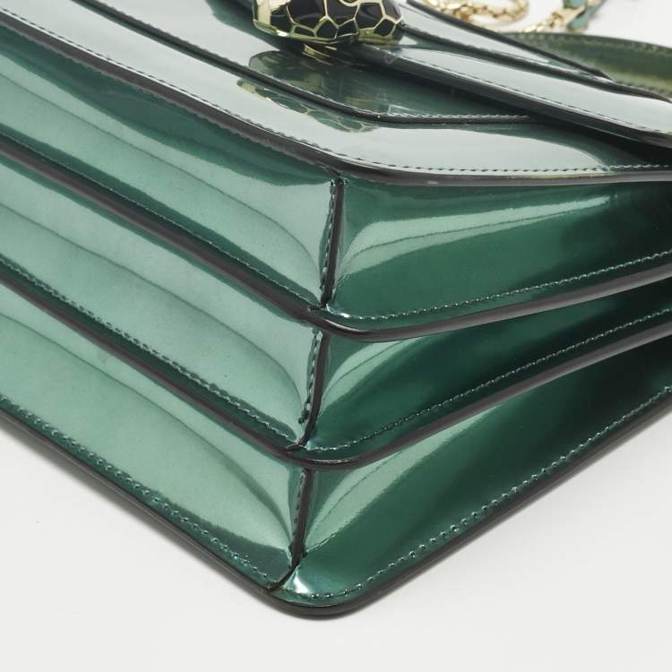 Pre Owned Bvlgari Green Patent Leather Small Serpenti Forever Top Handle Bag