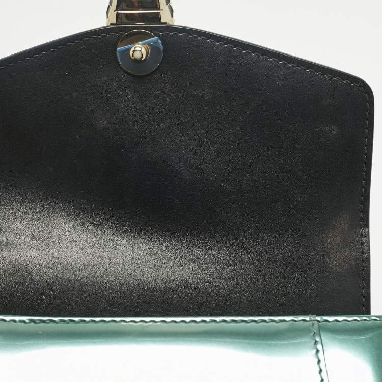 Pre Owned Bvlgari Green Patent Leather Small Serpenti Forever Top Handle Bag