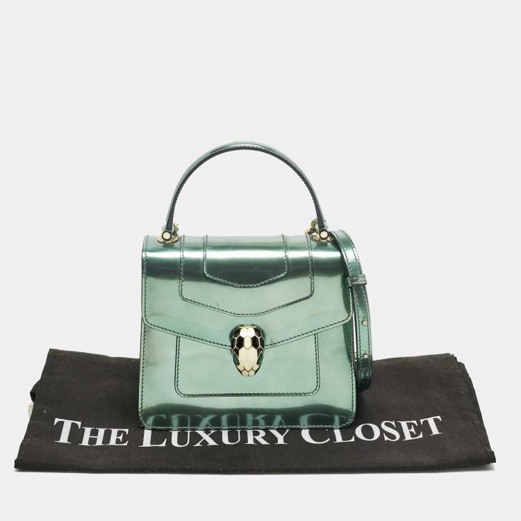 Pre Owned Bvlgari Green Patent Leather Small Serpenti Forever Top Handle Bag