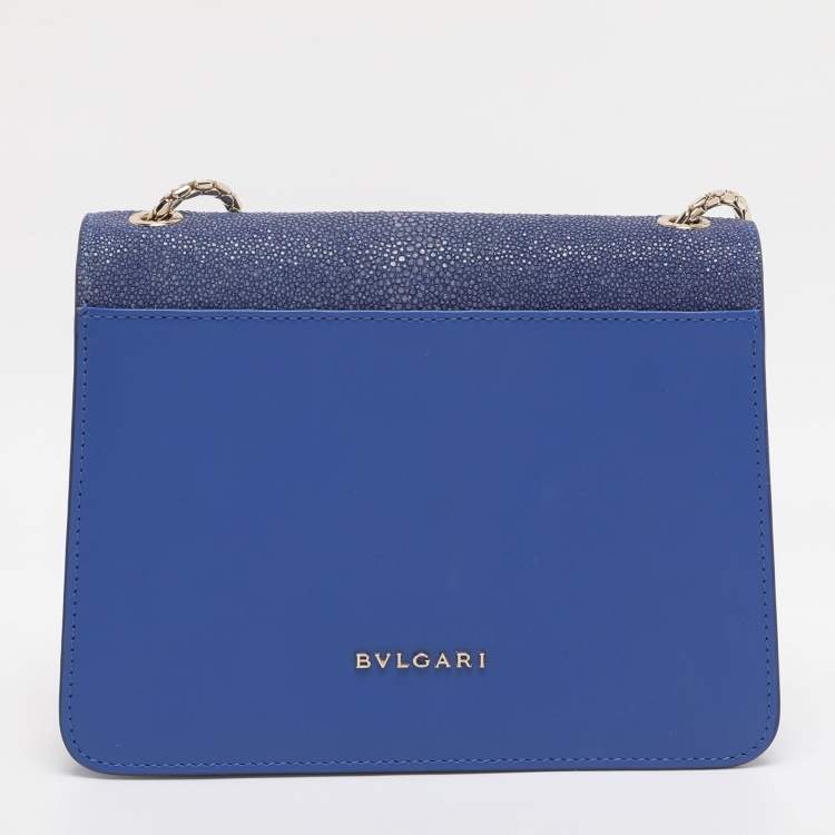 Pre Owned Bvlgari Blue Stingray and Leather Serpenti Forever Shoulder Bag