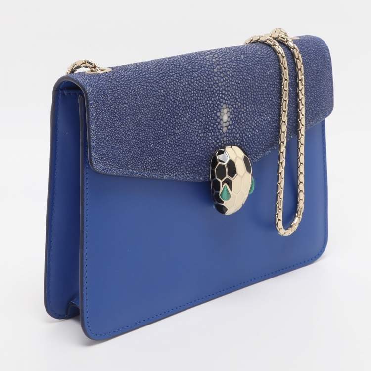 Pre Owned Bvlgari Blue Stingray and Leather Serpenti Forever Shoulder Bag